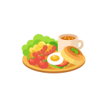 モーニングプレート（サラダ・スクランブルエッグ・ウインナー・トマト・卵・パンの朝食セット）のイラスト素材