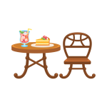 カフェテーブルとチェア（机と椅子）のイラスト素材（イチゴのケーキとジュース付き！）