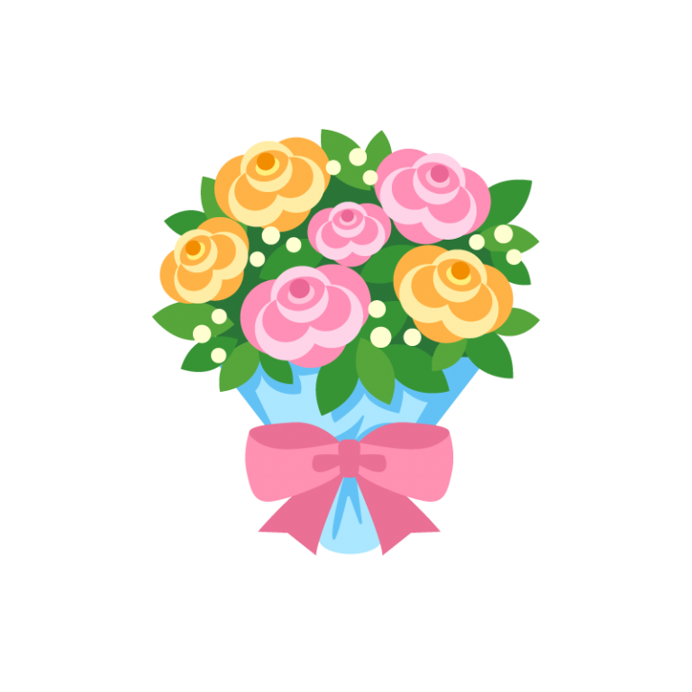 母の日や父の日に贈る花束（ブーケ/カーネーション/バラ）のイラスト素材