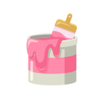 DIY用のペンキ缶（ピンク色）と刷毛（ハケ）のイラスト素材
