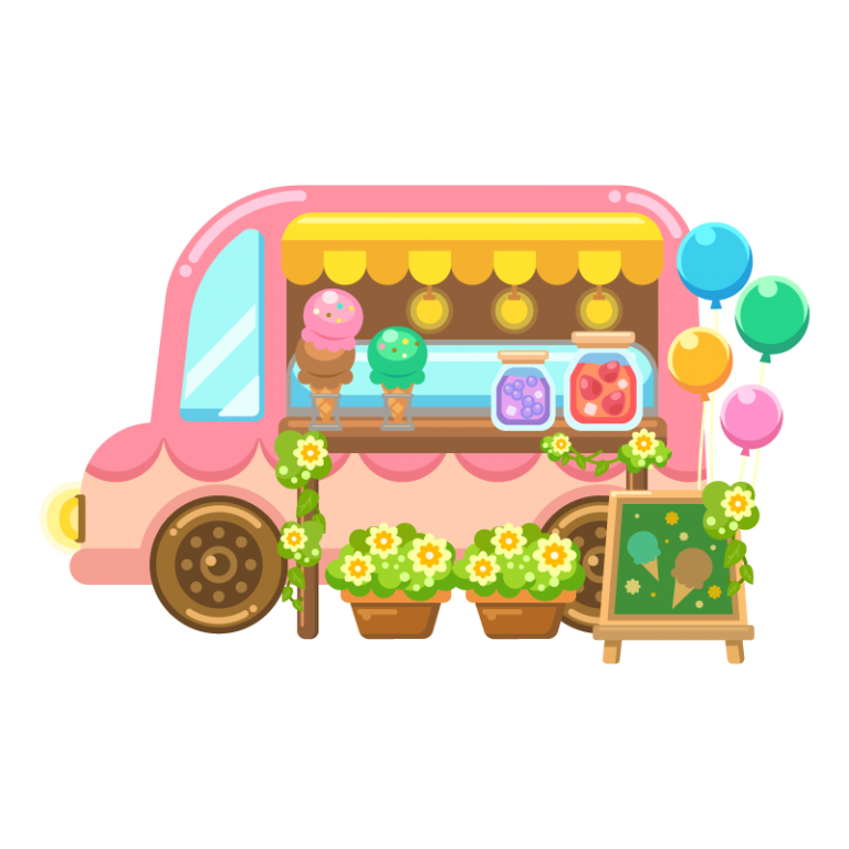 アイスクリーム移動販売車（ケータリングカー/キッチンカー/フードトラック）のイラスト素材